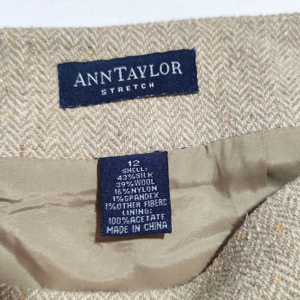 Ann Taylor Silk Wool Herringbone Maxi Pencil Skirt 12 Beige Tan Quiet Luxury - Picture 8 of 9